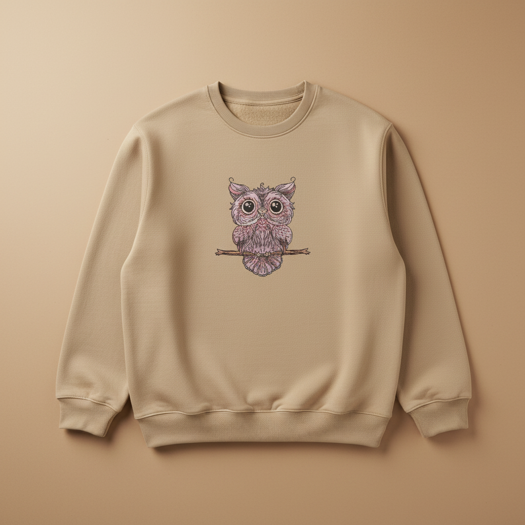 Wise Owl Perch Machine Embroidered Sweatshirt – Hand Finished in Dubai | EmbroMania