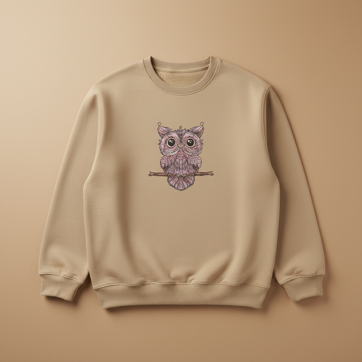 Wise Owl Perch Machine Embroidered Sweatshirt – Hand Finished in Dubai | EmbroMania