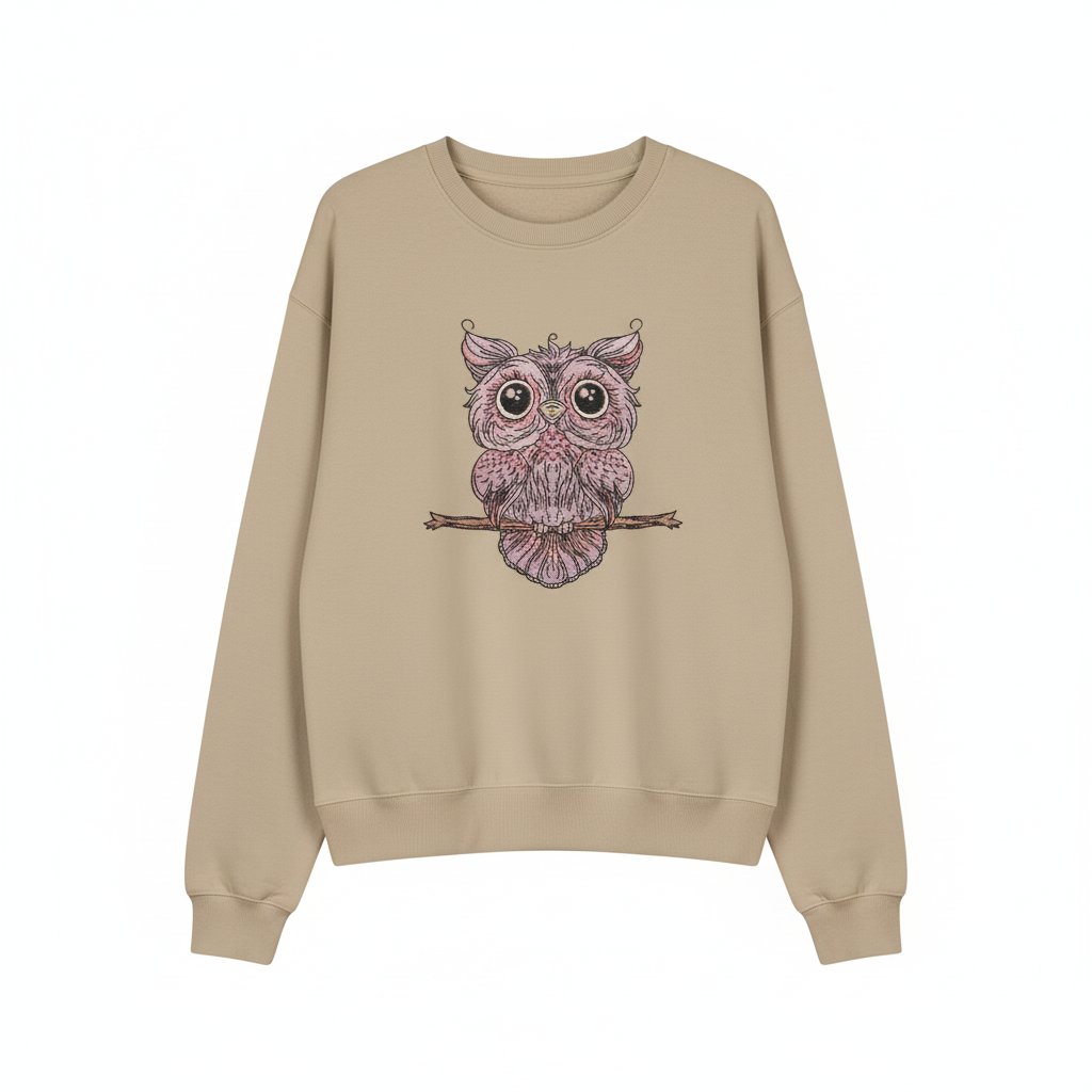 Wise Owl Perch Machine Embroidered Sweatshirt – Hand Finished in Dubai | EmbroMania