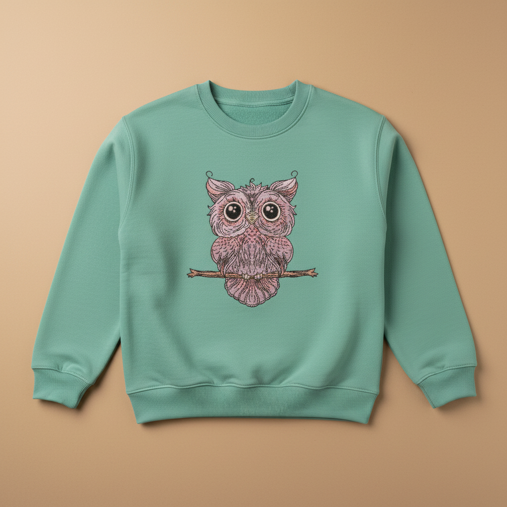 Wise Owl Perch Machine Embroidered Sweatshirt – Hand Finished in Dubai | EmbroMania