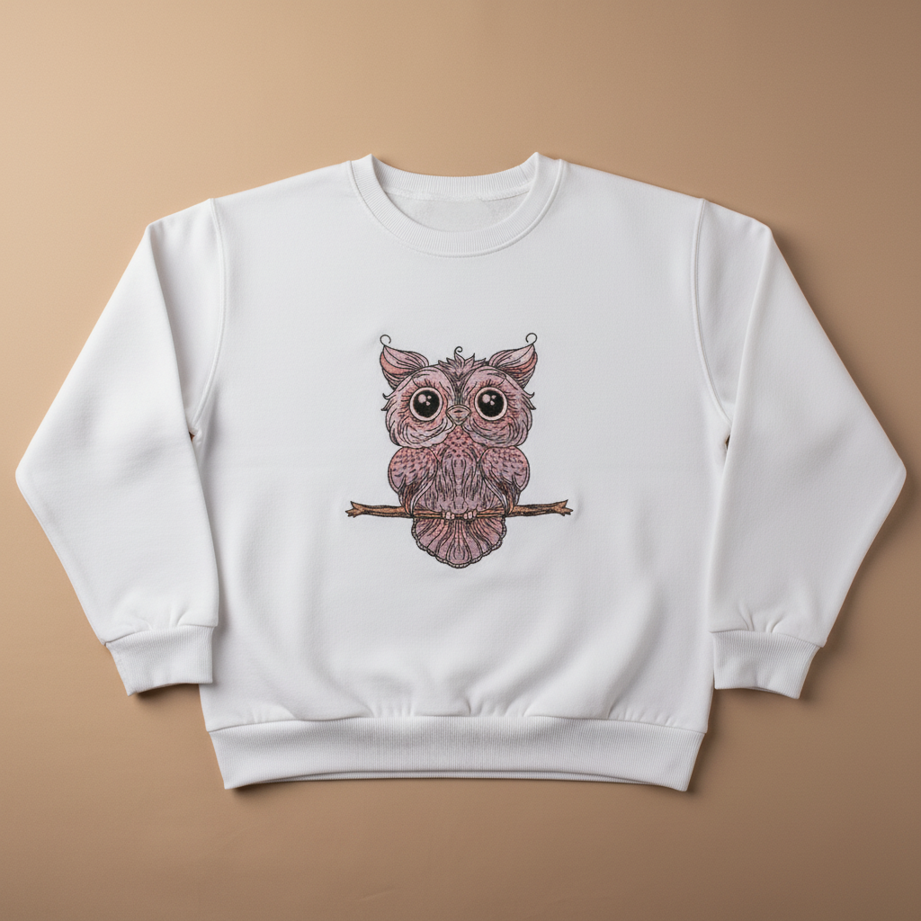 Wise Owl Perch Machine Embroidered Sweatshirt – Hand Finished in Dubai | EmbroMania