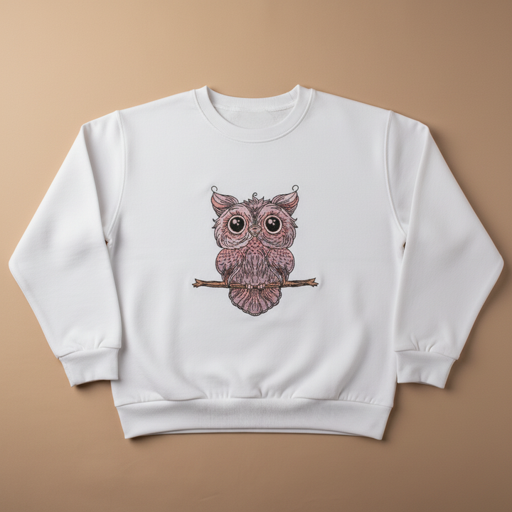 Wise Owl Perch Machine Embroidered Sweatshirt – Hand Finished in Dubai | EmbroMania