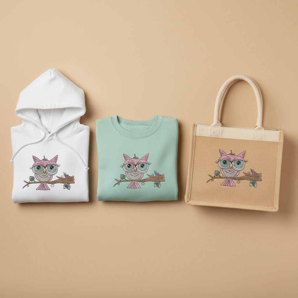 Owl & Snail Friends Machine Embroidered Sweatshirt – Hand Finished in Dubai | EmbroMania