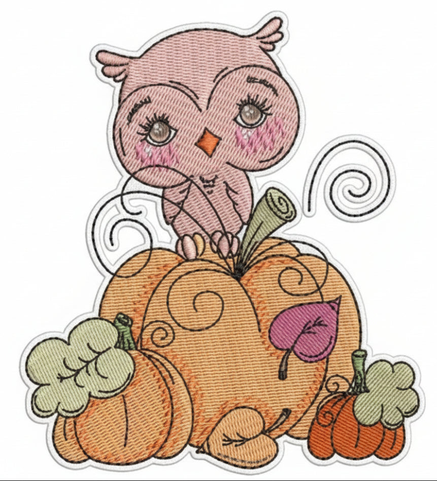 Owl on Pumpkin Machine Embroidered Sweatshirt – Hand Finished in Dubai | EmbroMania