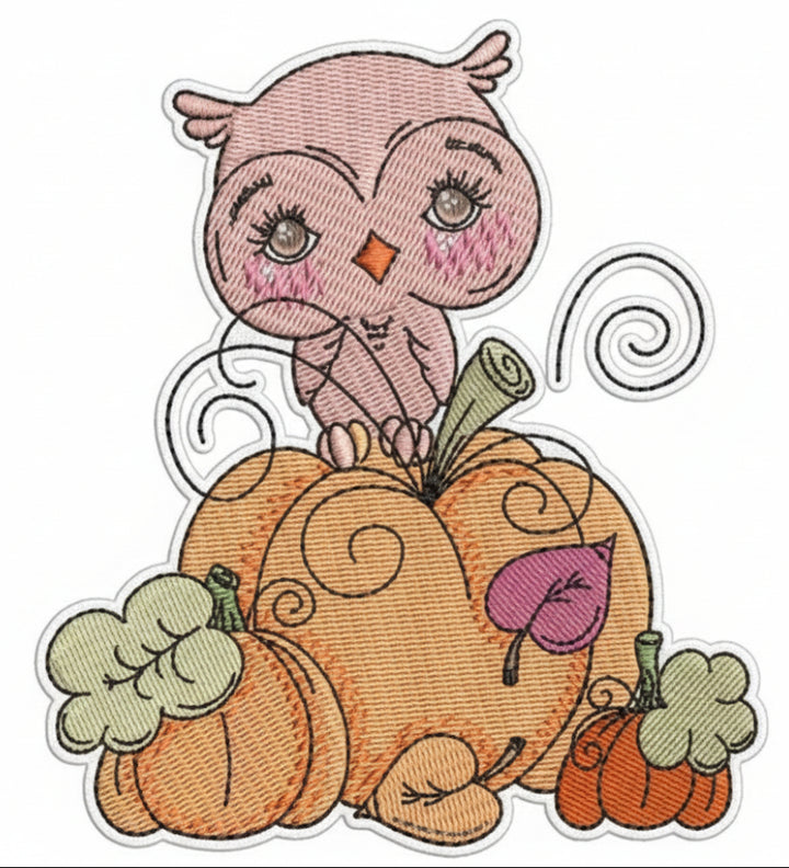 Owl on Pumpkin Machine Embroidered Sweatshirt – Hand Finished in Dubai | EmbroMania