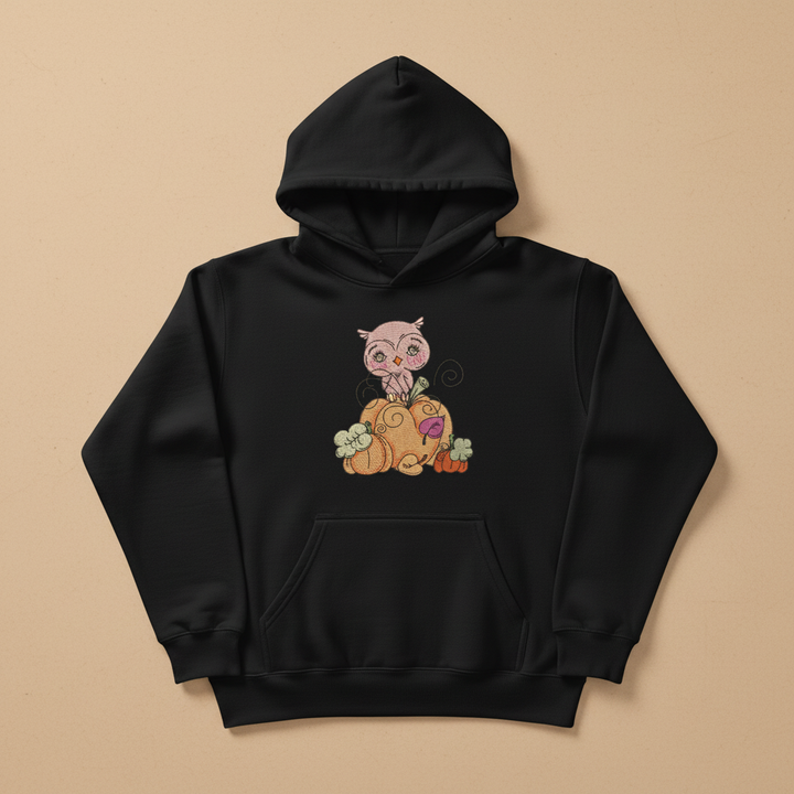 Owl on Pumpkin Machine Embroidered Sweatshirt – Hand Finished in Dubai | EmbroMania