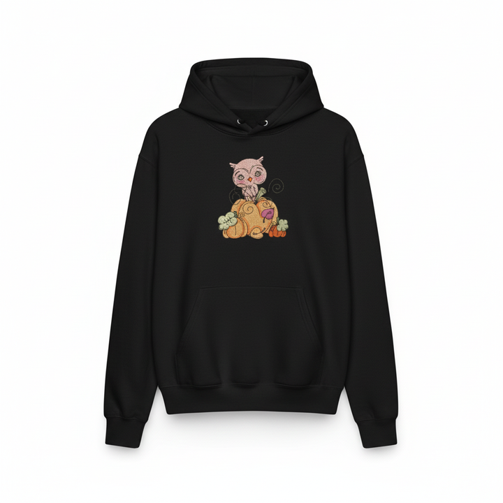 Owl on Pumpkin Machine Embroidered Sweatshirt – Hand Finished in Dubai | EmbroMania