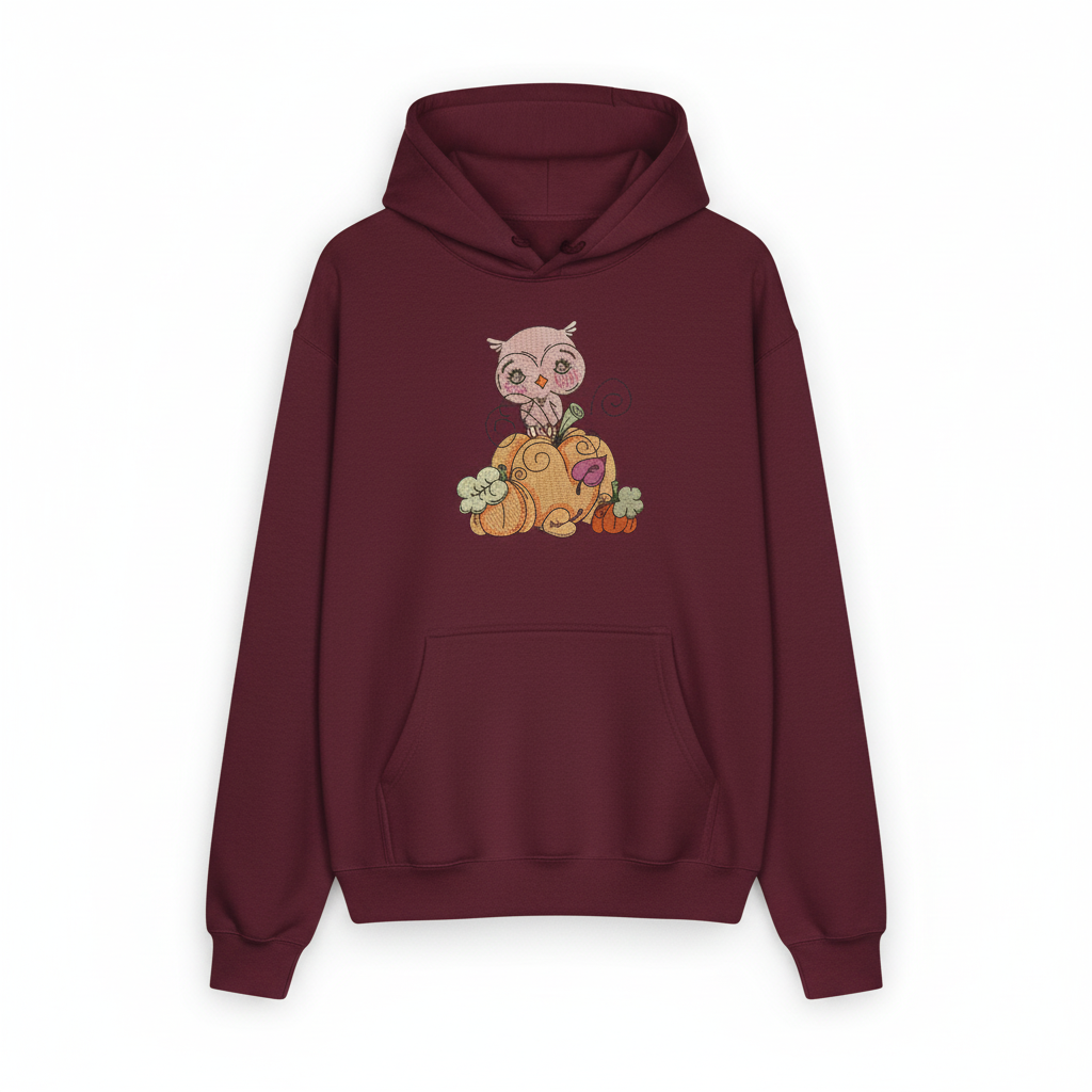 Owl on Pumpkin Machine Embroidered Sweatshirt – Hand Finished in Dubai | EmbroMania