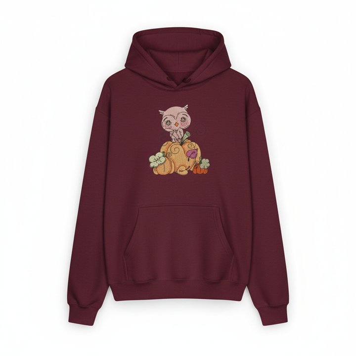 Owl on Pumpkin Machine Embroidered Sweatshirt – Hand Finished in Dubai | EmbroMania