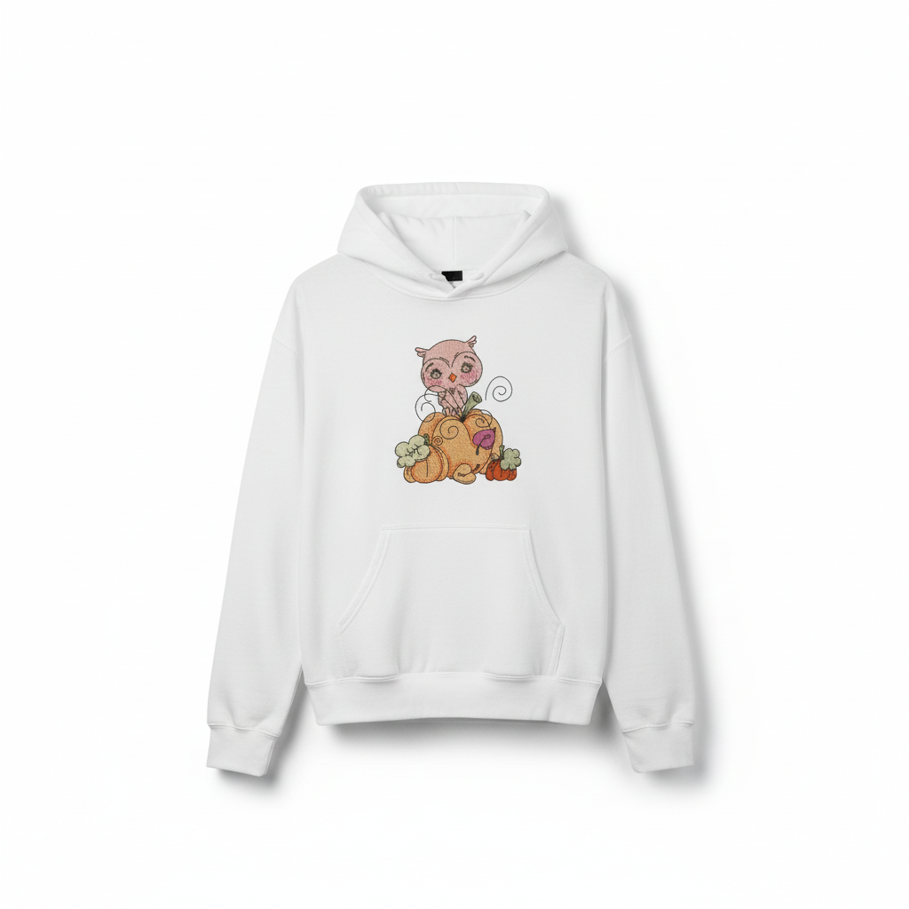 Owl on Pumpkin Machine Embroidered Sweatshirt – Hand Finished in Dubai | EmbroMania