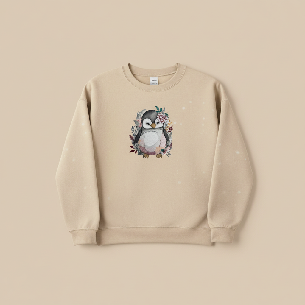 Floral Penguin Machine Embroidered Sweatshirt – Hand Finished in Dubai | EmbroMania