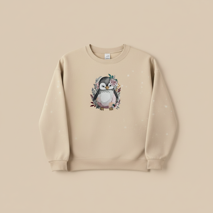 Floral Penguin Machine Embroidered Sweatshirt – Hand Finished in Dubai | EmbroMania