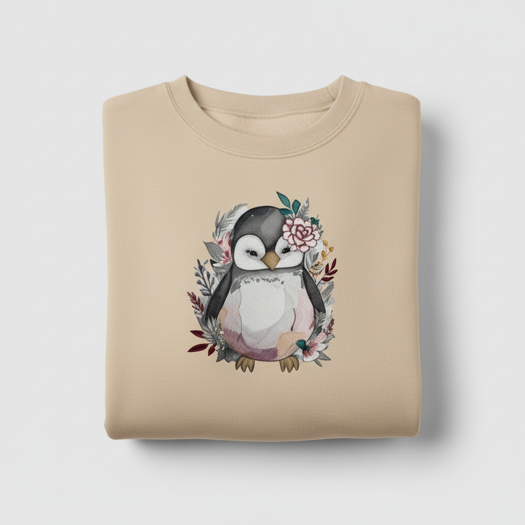 Floral Penguin Machine Embroidered Sweatshirt – Hand Finished in Dubai | EmbroMania