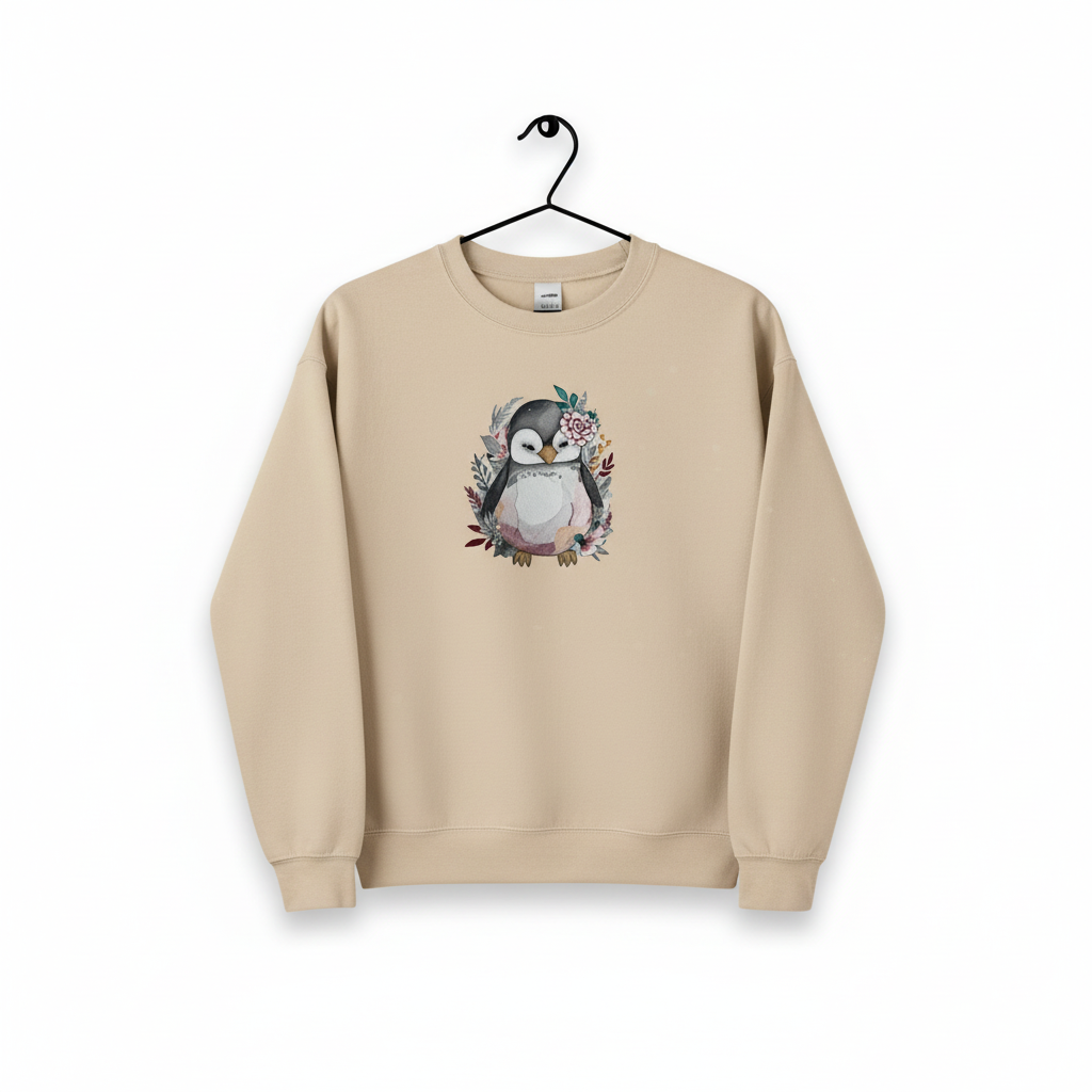 Floral Penguin Machine Embroidered Sweatshirt – Hand Finished in Dubai | EmbroMania