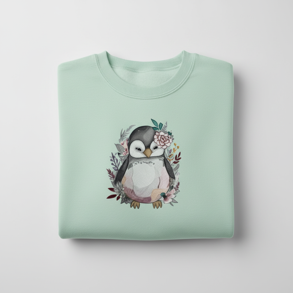 Floral Penguin Machine Embroidered Sweatshirt – Hand Finished in Dubai | EmbroMania