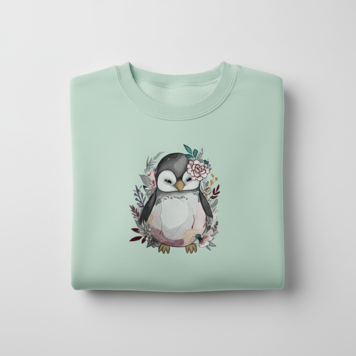 Floral Penguin Machine Embroidered Sweatshirt – Hand Finished in Dubai | EmbroMania