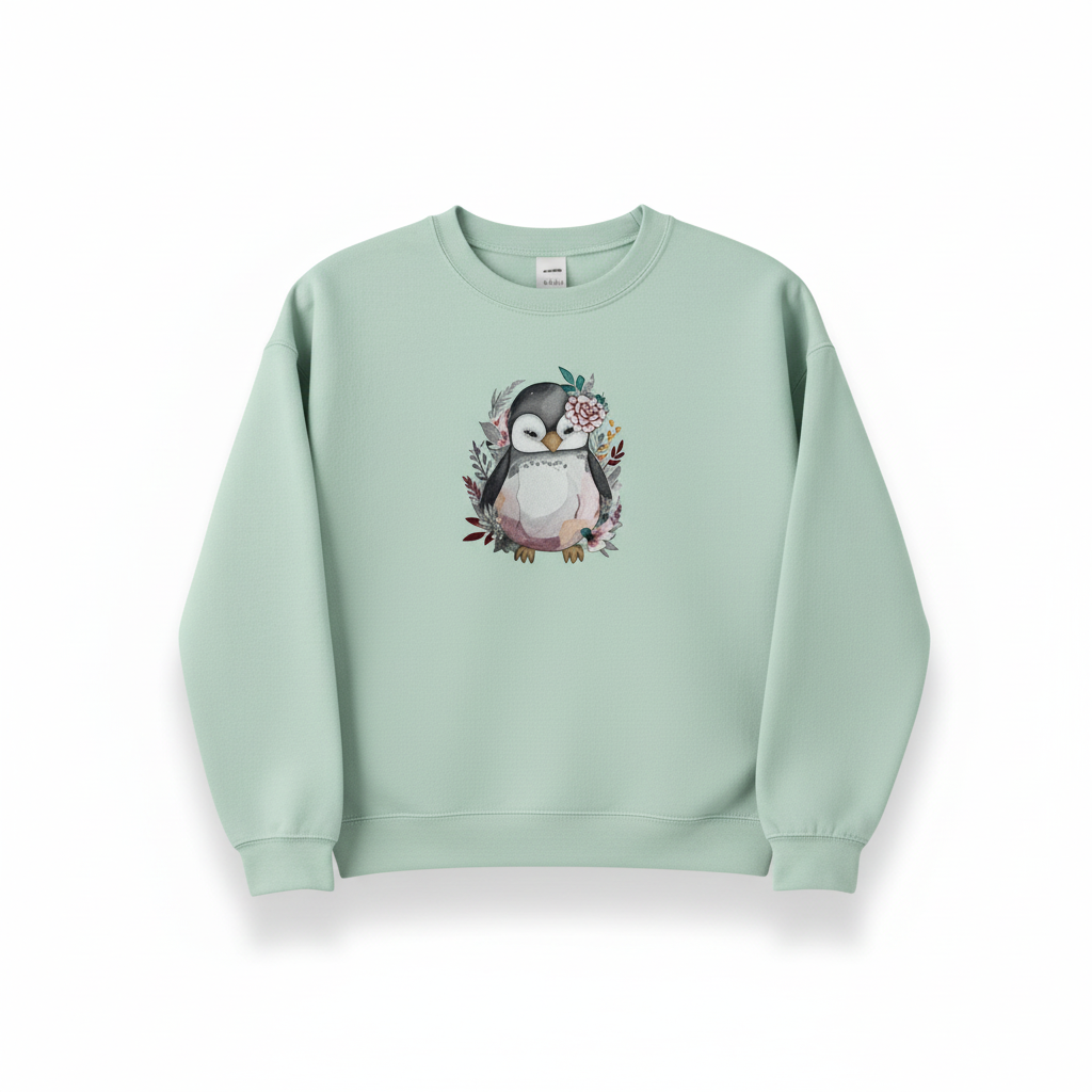 Floral Penguin Machine Embroidered Sweatshirt – Hand Finished in Dubai | EmbroMania