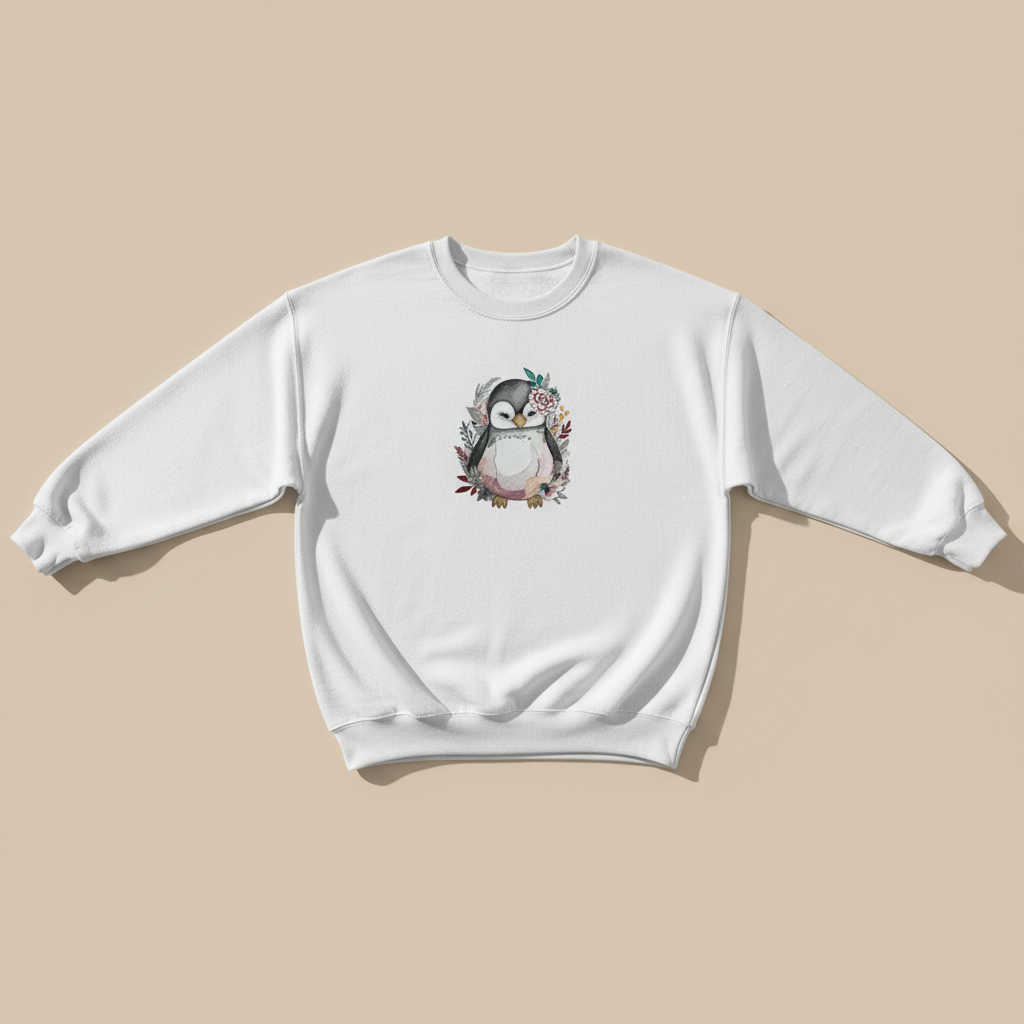 Floral Penguin Machine Embroidered Sweatshirt – Hand Finished in Dubai | EmbroMania