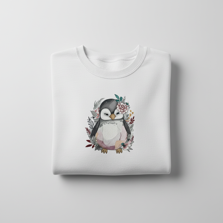 Floral Penguin Machine Embroidered Sweatshirt – Hand Finished in Dubai | EmbroMania