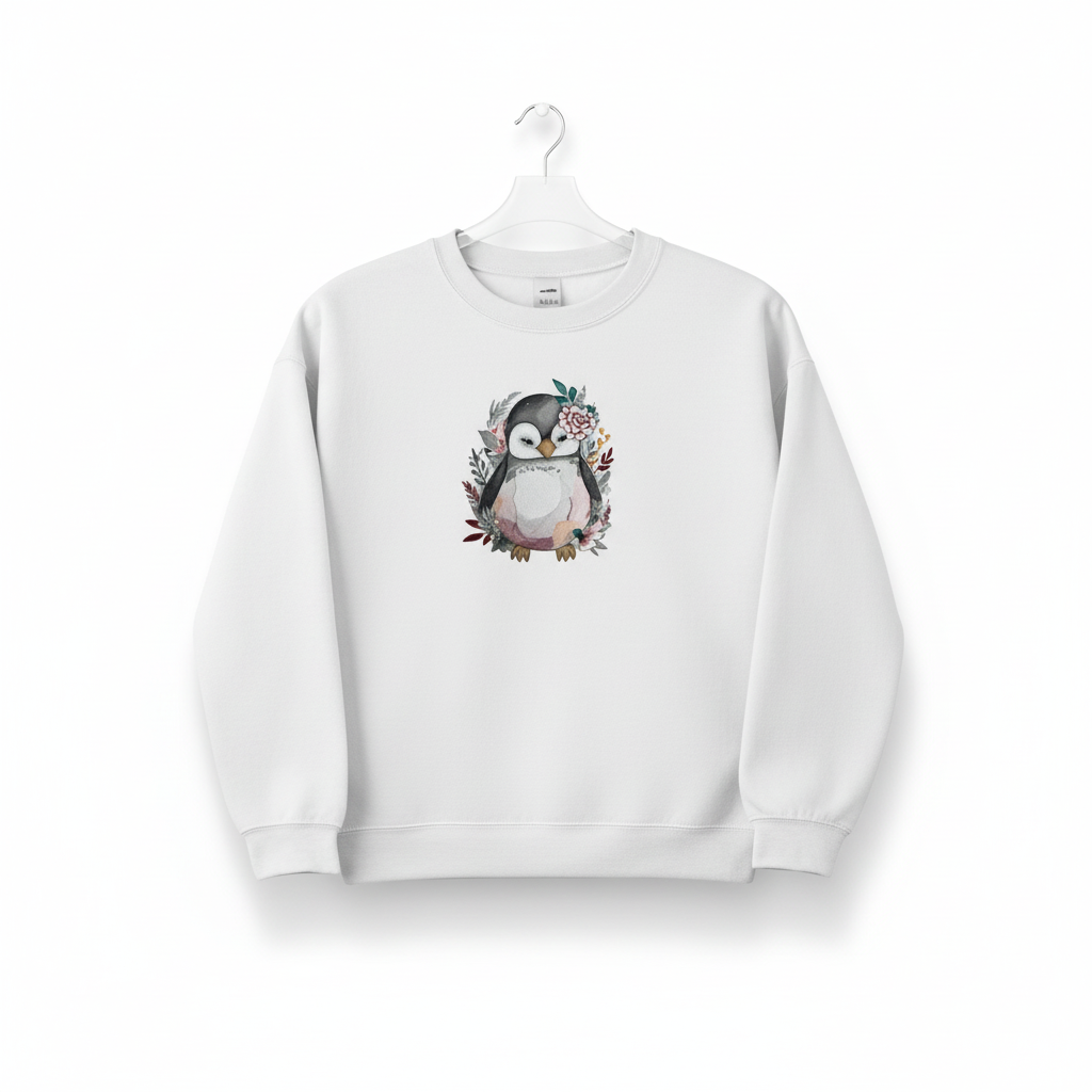 Floral Penguin Machine Embroidered Sweatshirt – Hand Finished in Dubai | EmbroMania