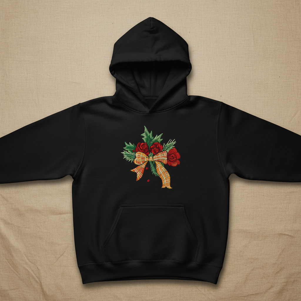 Plaid Ribbon &amp; Pine Sprigs Machine Embroidered Sweatshirt – Hand Finished in Dubai | EmbroMania
