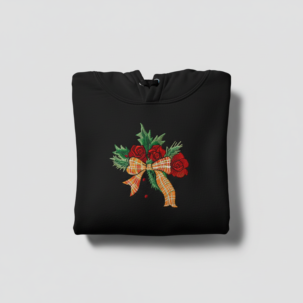 Plaid Ribbon &amp; Pine Sprigs Machine Embroidered Sweatshirt – Hand Finished in Dubai | EmbroMania