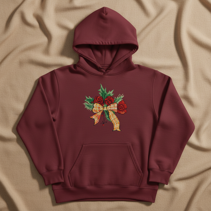 Plaid Ribbon &amp; Pine Sprigs Machine Embroidered Sweatshirt – Hand Finished in Dubai | EmbroMania
