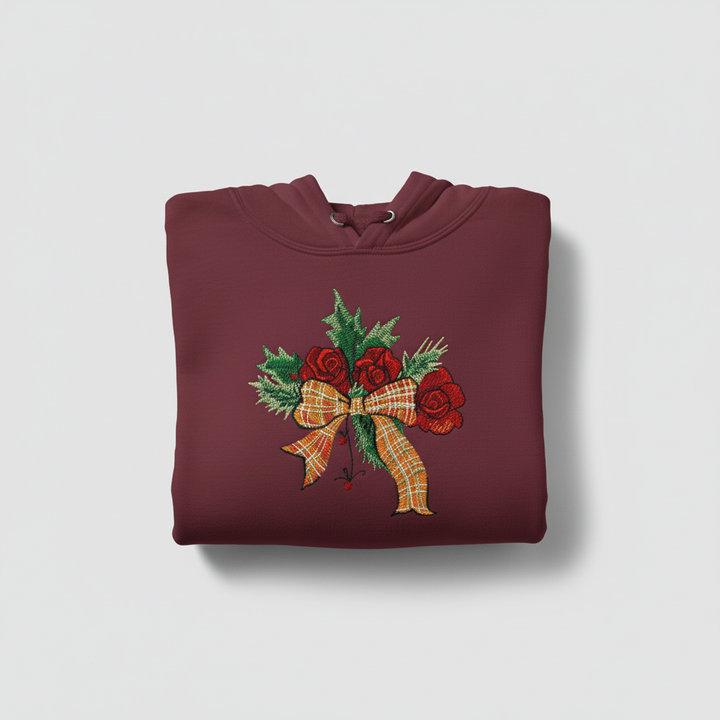 Plaid Ribbon &amp; Pine Sprigs Machine Embroidered Sweatshirt – Hand Finished in Dubai | EmbroMania