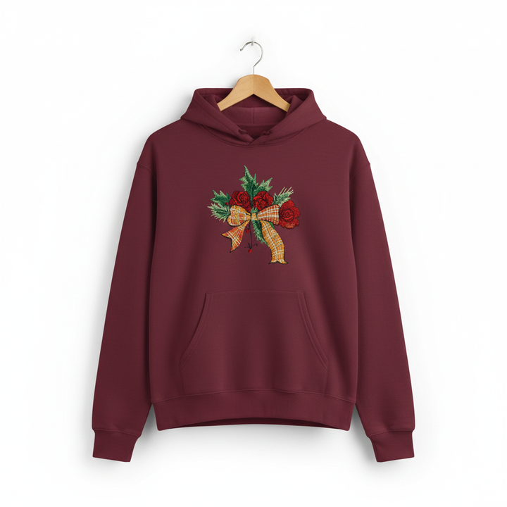 Plaid Ribbon &amp; Pine Sprigs Machine Embroidered Sweatshirt – Hand Finished in Dubai | EmbroMania