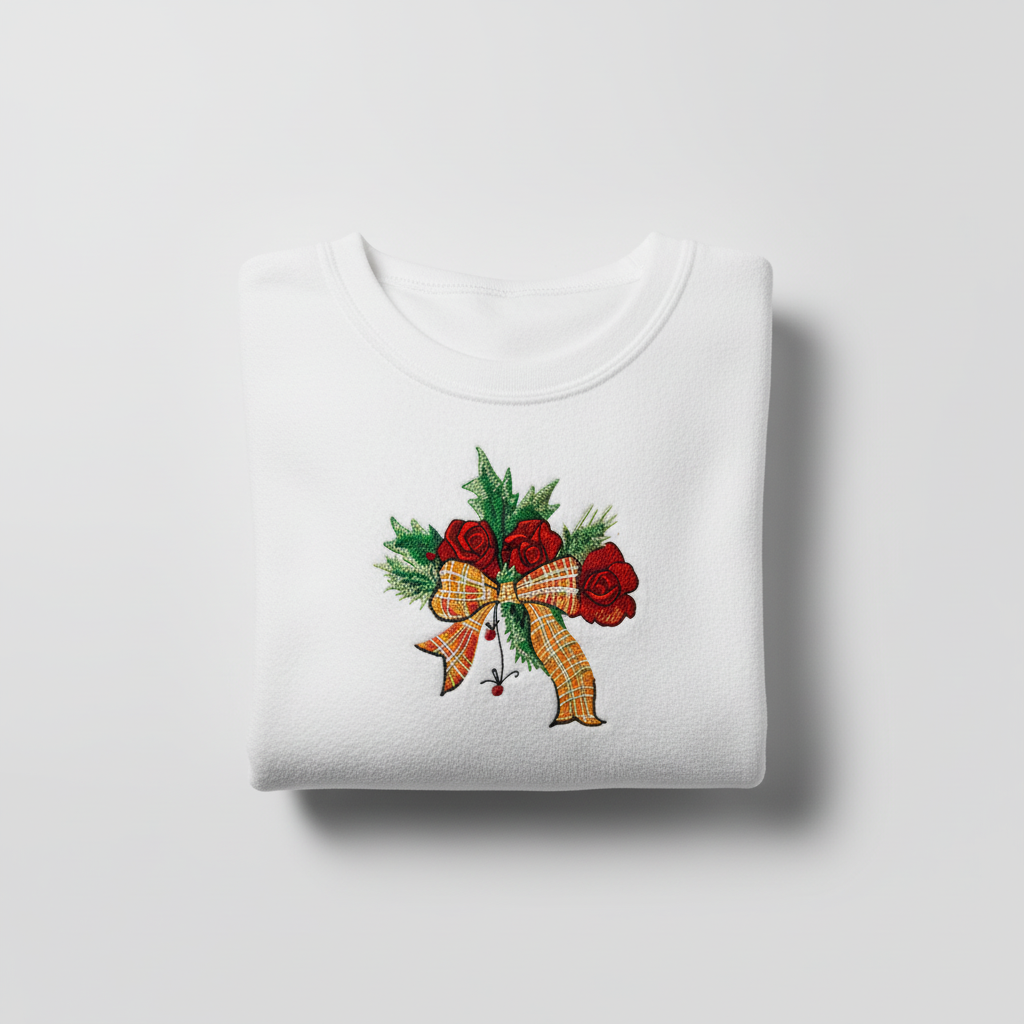 Plaid Ribbon &amp; Pine Sprigs Machine Embroidered Sweatshirt – Hand Finished in Dubai | EmbroMania