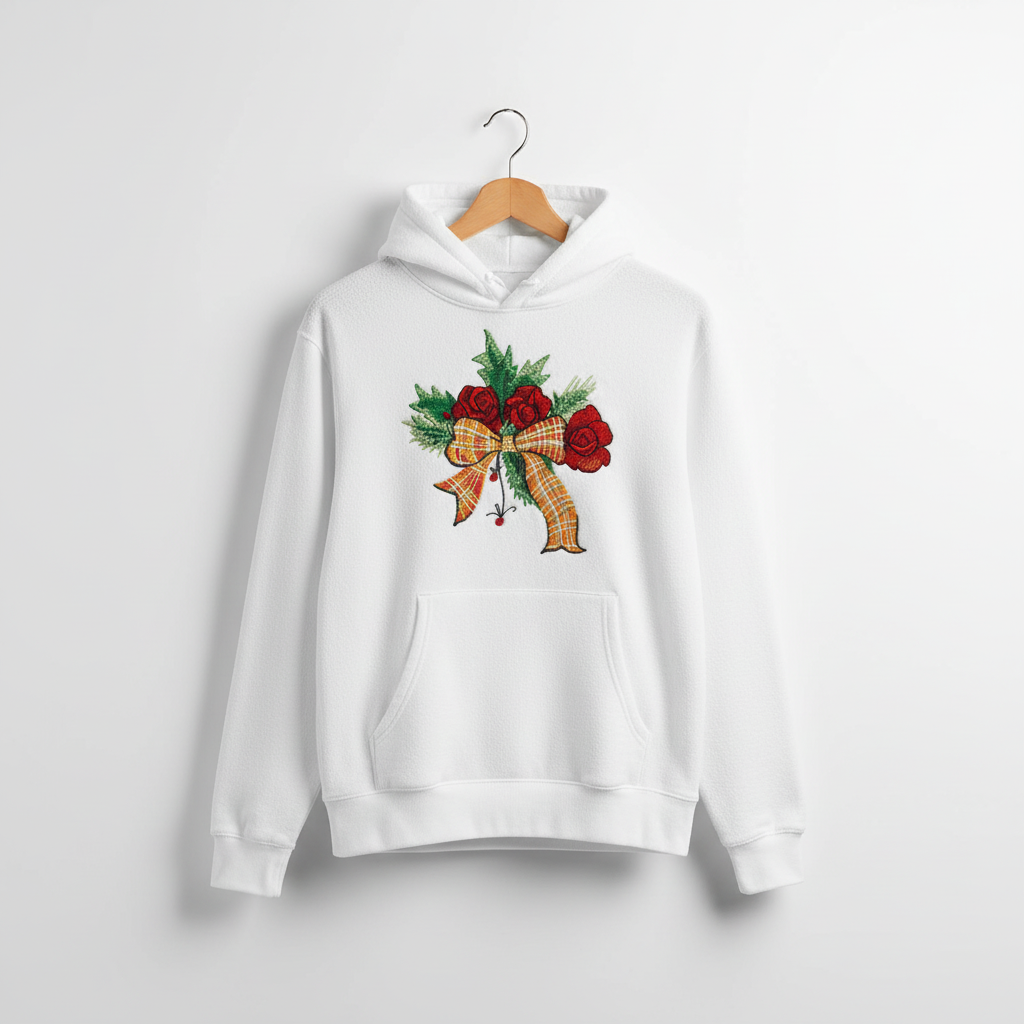 Plaid Ribbon &amp; Pine Sprigs Machine Embroidered Sweatshirt – Hand Finished in Dubai | EmbroMania