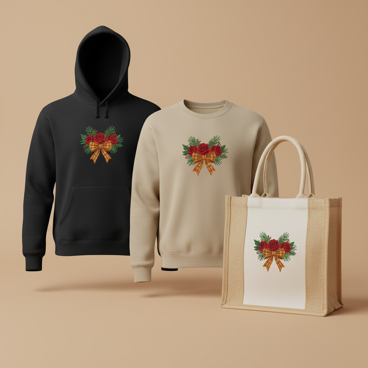 Plaid Ribbon &amp; Pine Sprigs Machine Embroidered Sweatshirt – Hand Finished in Dubai | EmbroMania