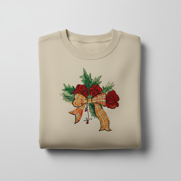 Plaid Ribbon &amp; Pine Sprigs Machine Embroidered Sweatshirt – Hand Finished in Dubai | EmbroMania