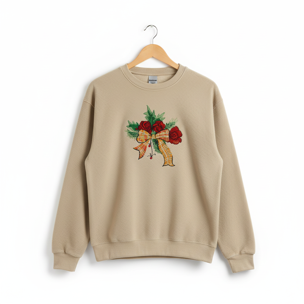 Plaid Ribbon &amp; Pine Sprigs Machine Embroidered Sweatshirt – Hand Finished in Dubai | EmbroMania