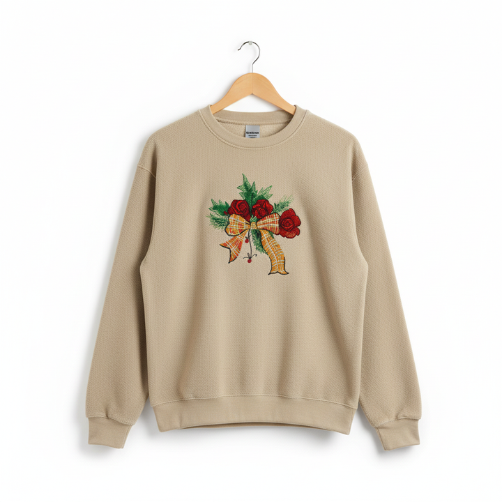 Plaid Ribbon &amp; Pine Sprigs Machine Embroidered Sweatshirt – Hand Finished in Dubai | EmbroMania