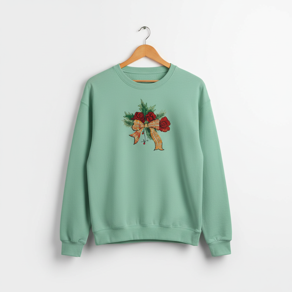Plaid Ribbon &amp; Pine Sprigs Machine Embroidered Sweatshirt – Hand Finished in Dubai | EmbroMania