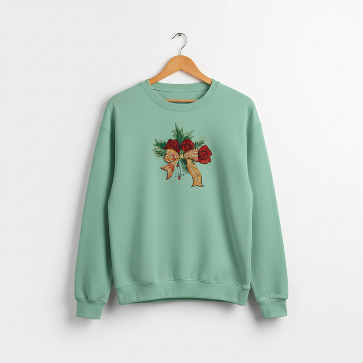 Plaid Ribbon &amp; Pine Sprigs Machine Embroidered Sweatshirt – Hand Finished in Dubai | EmbroMania