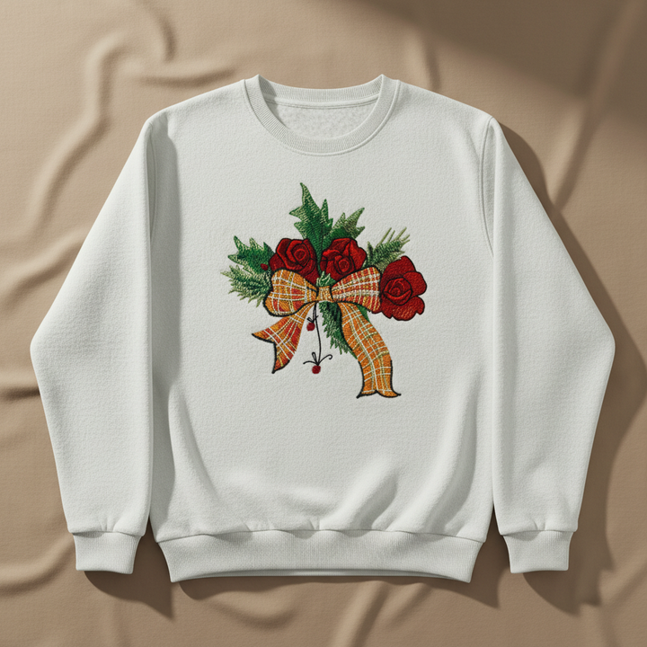 Plaid Ribbon &amp; Pine Sprigs Machine Embroidered Sweatshirt – Hand Finished in Dubai | EmbroMania