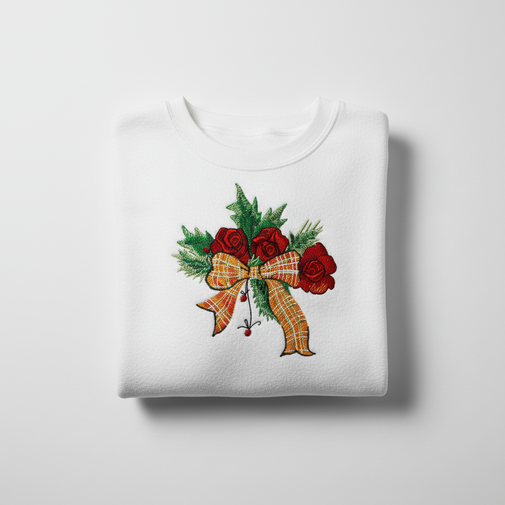 Plaid Ribbon &amp; Pine Sprigs Machine Embroidered Sweatshirt – Hand Finished in Dubai | EmbroMania