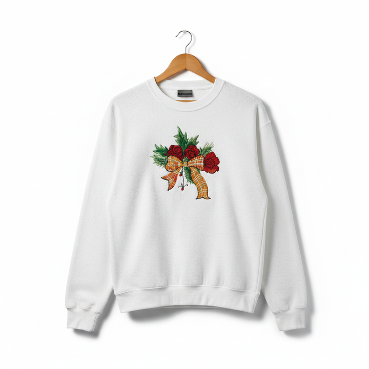 Plaid Ribbon &amp; Pine Sprigs Machine Embroidered Sweatshirt – Hand Finished in Dubai | EmbroMania