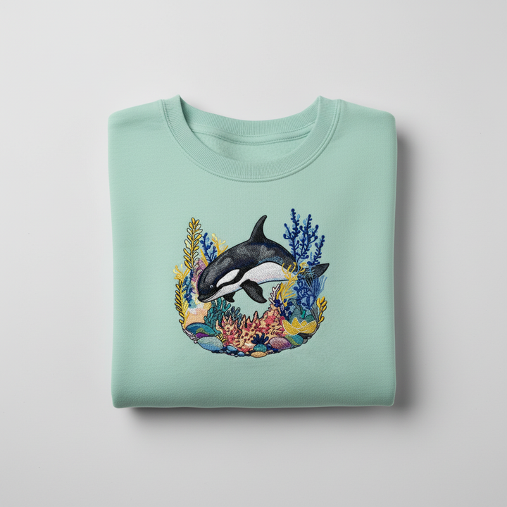 Playful Orca Machine Embroidered Sweatshirt – Hand Finished in Dubai | EmbroMania