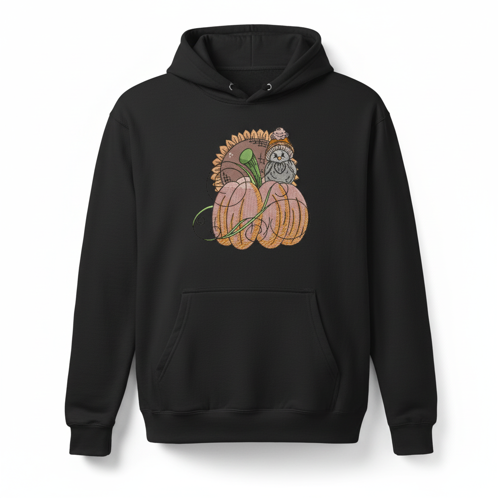 Pumpkin Bird &amp; Sunflower Machine Embroidered Sweatshirt – Hand Finished in Dubai | EmbroMania