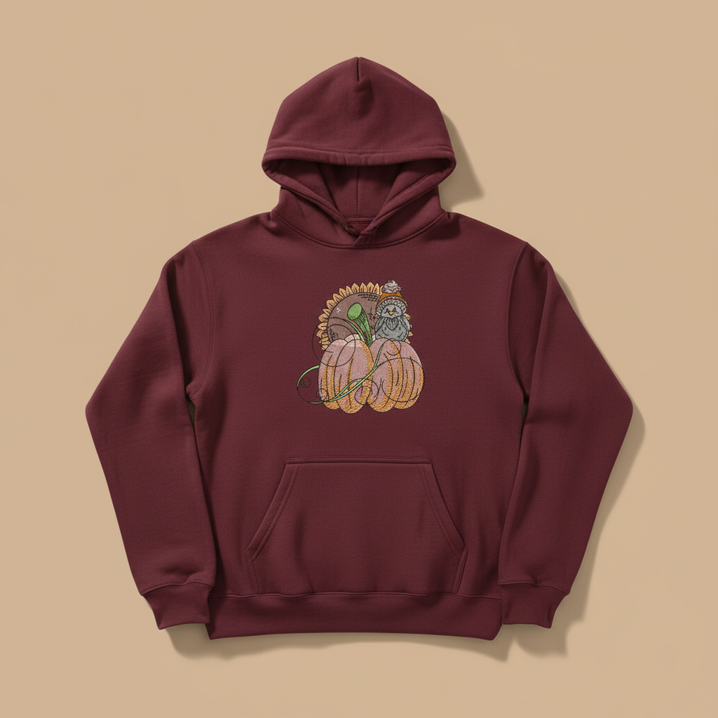 Pumpkin Bird &amp; Sunflower Machine Embroidered Sweatshirt – Hand Finished in Dubai | EmbroMania
