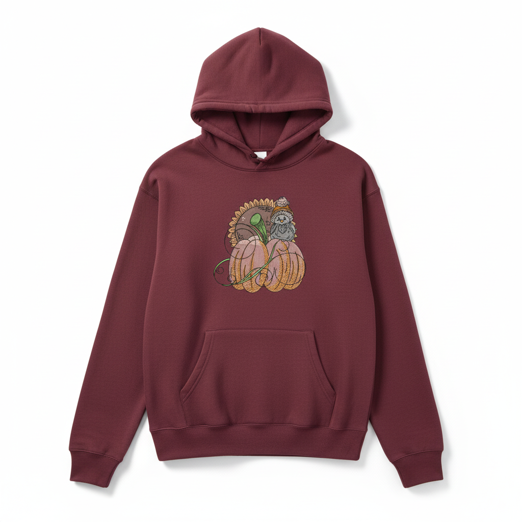 Pumpkin Bird &amp; Sunflower Machine Embroidered Sweatshirt – Hand Finished in Dubai | EmbroMania