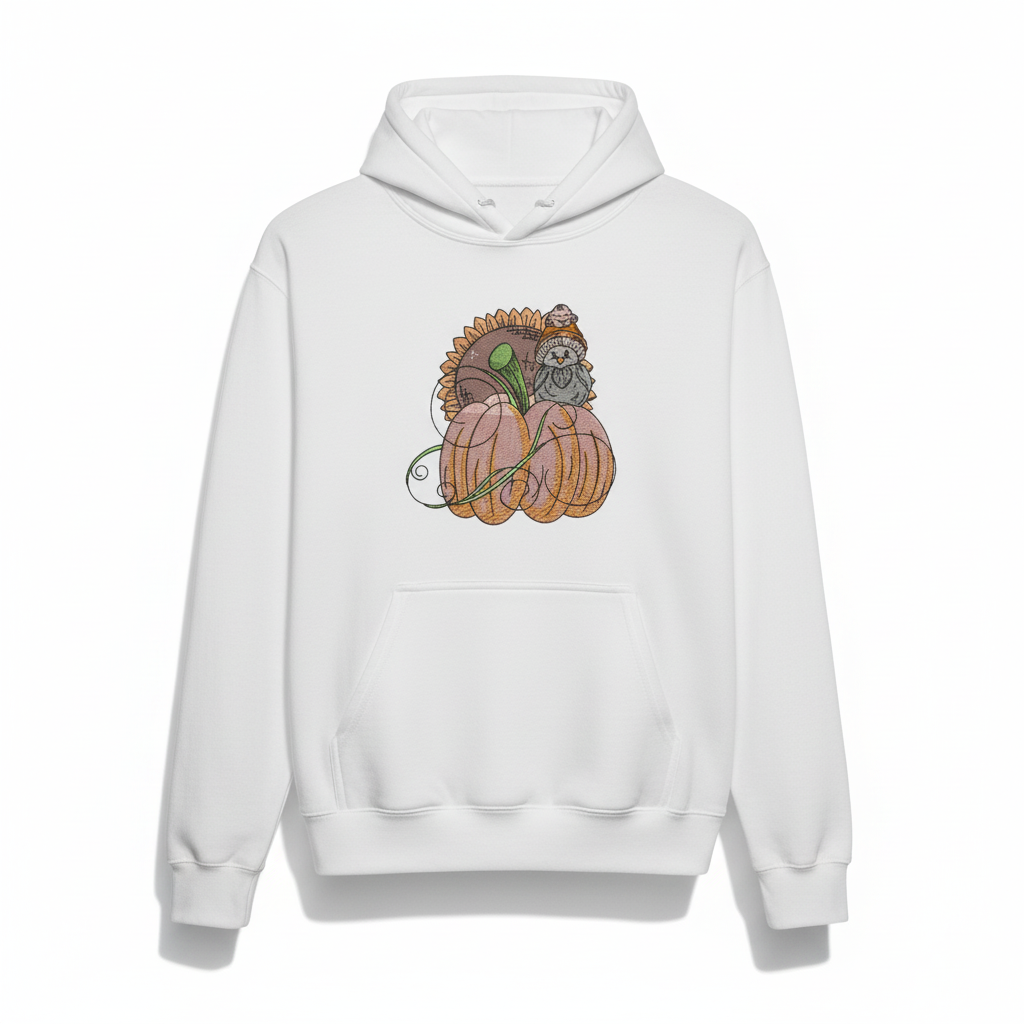Pumpkin Bird &amp; Sunflower Machine Embroidered Sweatshirt – Hand Finished in Dubai | EmbroMania