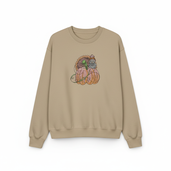 Pumpkin Bird &amp; Sunflower Machine Embroidered Sweatshirt – Hand Finished in Dubai | EmbroMania
