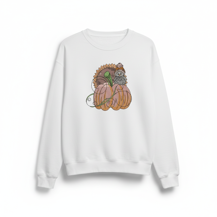 Pumpkin Bird &amp; Sunflower Machine Embroidered Sweatshirt – Hand Finished in Dubai | EmbroMania