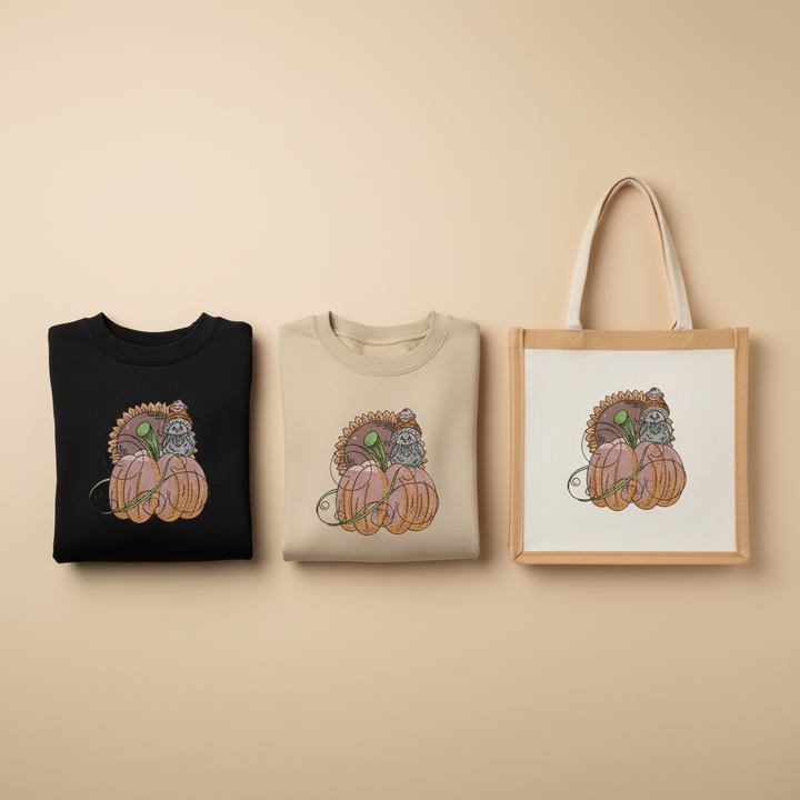 Pumpkin Bird &amp; Sunflower Machine Embroidered Sweatshirt – Hand Finished in Dubai | EmbroMania