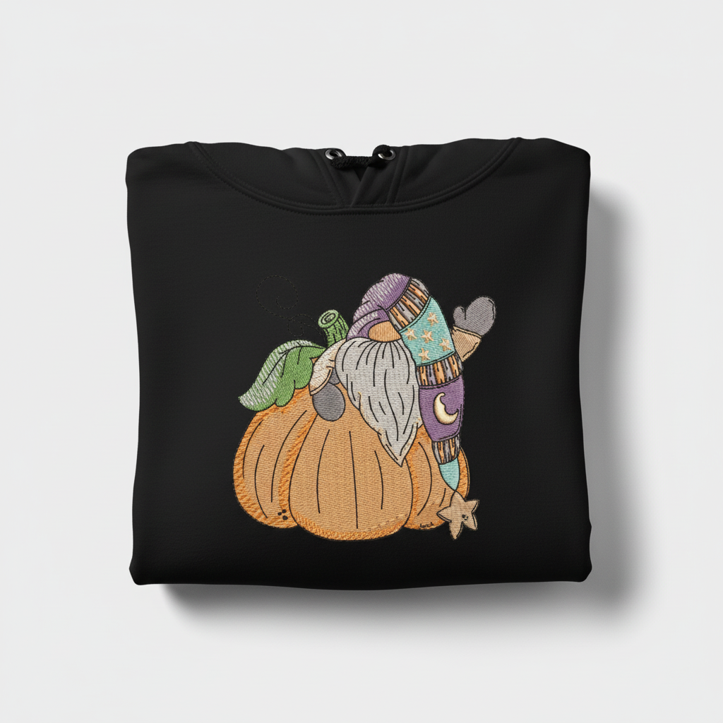Pumpkin Gnome Wave Machine Embroidered Sweatshirt – Hand Finished in Dubai | EmbroMania