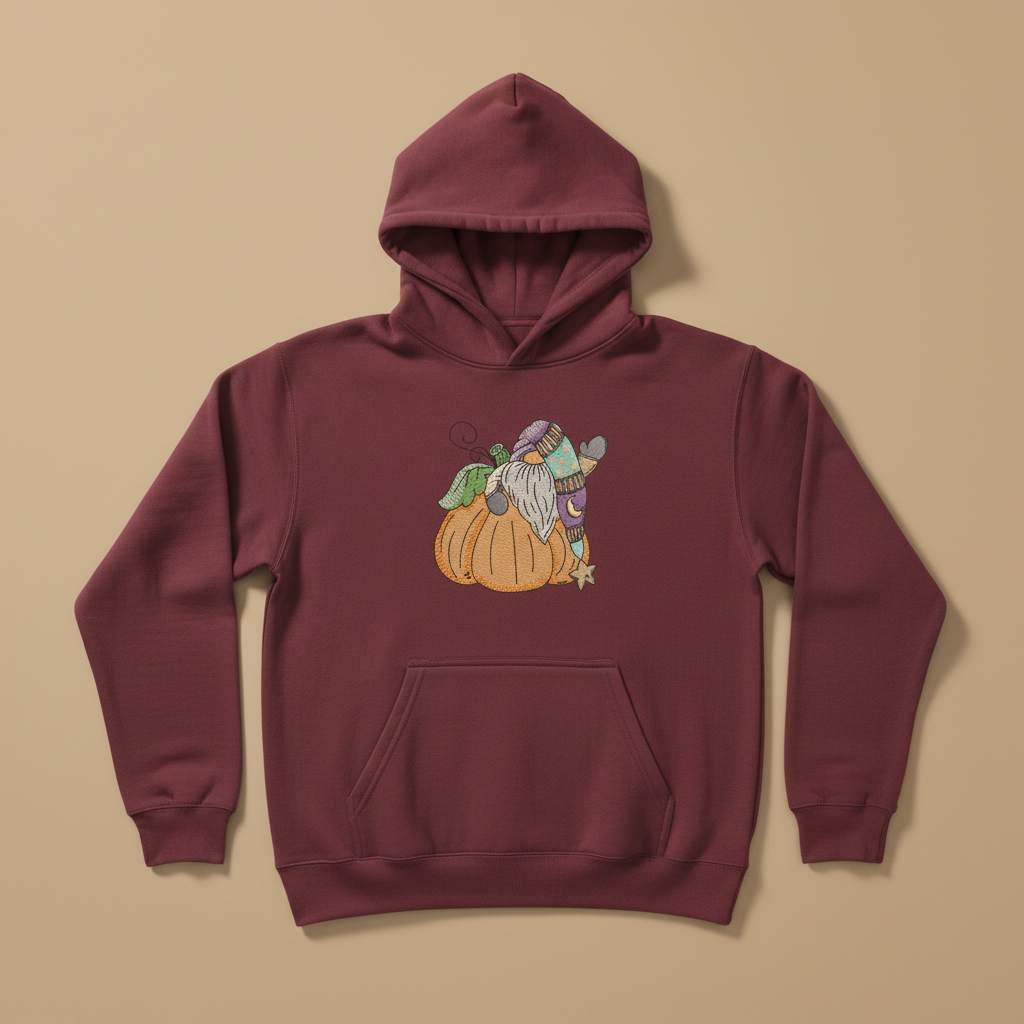 Pumpkin Gnome Wave Machine Embroidered Sweatshirt – Hand Finished in Dubai | EmbroMania
